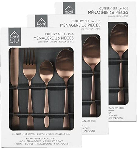 Lot de 3 Ménagères en Acier Inoxydable Table Chic - 48 Couverts - Marron cuivré