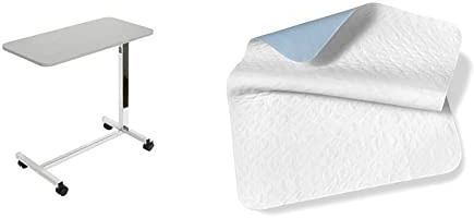 Teqler Höhenverstellbarer Betttisch, Beistelltisch für Kranken- und Pflegebetten & SETEX Wasserdichte Saugvlies Matratzenauflagen, Doppelpack, Je 75 x 90 cm, Generation, Weiß, MWU2075090031008