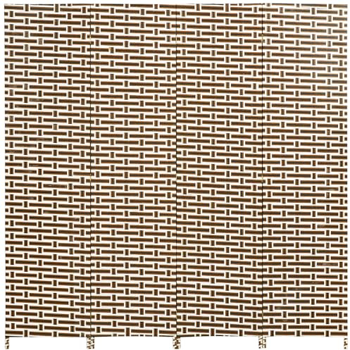 HOMCOM Divisor de Habitación de 4 Paneles Biombo Plegable 180x180 cm Separador de Ambientes Decoración Elegante para Dormitorio Salón Cocina Marrón Blanco