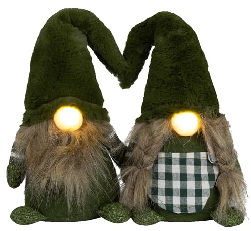 Brandsseller Weihnachtswichtel 23 cm mit LED – Skandinavische Figuren, detailreiche GNOME als dekorative Winterdeko für Tisch, Fenster & Wohnzimmer, Paar