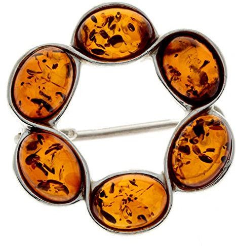 Broche classique en argent sterling 925 et ambre de la Baltique véritable 4174X, 2.2 cm x 2.2 cm, Argent sterling, Ambre
