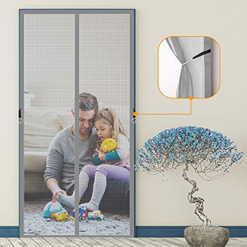 Moustiquaire Porte Fenetre 75x240cm, Enroulable Moustiquaire Aimantée Pour Porte Fenetre avec Ruban Magique Plein Cadre et Aimants Puissants pour Portes de Multi Types, Gris