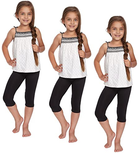 SOFTSAIL Leggings flickor, cykelbyxor, korta byxor av bomull, barn, sportbyxor, dansbyxor, andas, mjuka, elastiska, sommarsport, Svart - 3-pack, 9-10 År