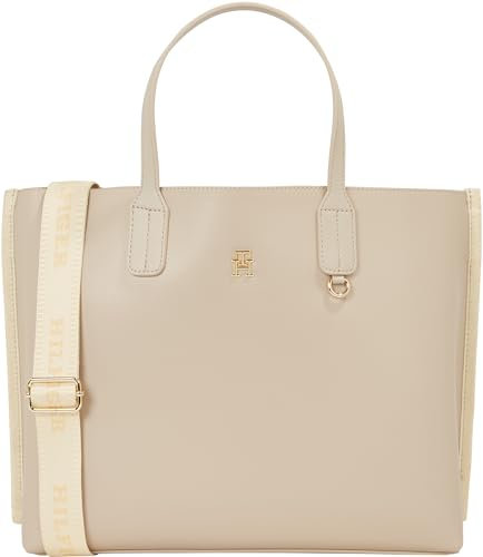 Tommy Hilfiger Damen Tote Bag Tasche Iconic Tommy Satchel Mittelgroß, Beige (White Clay), Onesize