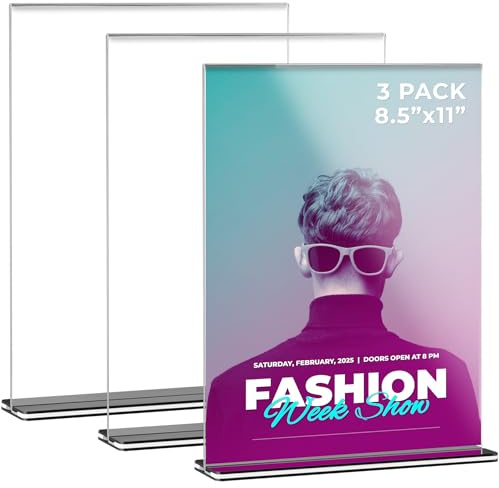 Tomorotec 3 Pack Acryl Tischaufsteller A4, Doppelseitiger T-Form Menühalter, Vertikal Schilderhalter für Dokumente, Werbung und Menükarten, ideal für Restaurant, Büro und Messe mit schwarzem Sockel