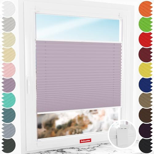 Schuette® Plissee ohne Bohren zum Kleben ● Thermo Kollektion: Pastel Grape (lila) ● 40x80cm (Breite x Höhe) ● Suprafix Klebe- & Schraubhalter 2in1 Set Letsbond ● Bequeme Rollo