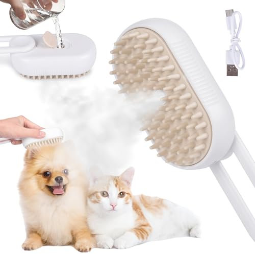 KatzenbüRste mit Dampf, 3-In-1 Katzen Dampfbürste mit Spray für Langes/Kurzes Haar, Katzenhaarbürste, Selbstreinigender Hundebürste mit Dampf Haustiere mit Wassertank (1PCS) (B)
