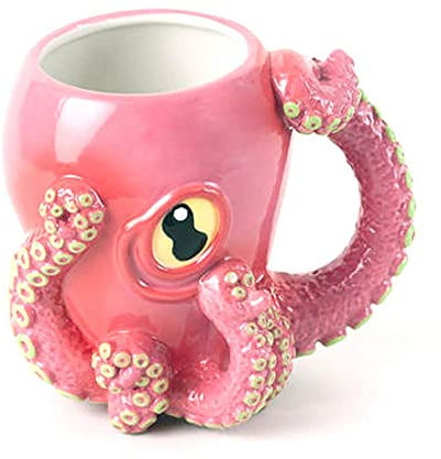 GLDOGO Tasse en céramique 3D en forme de pieuvre rose, nouvelle tasse faite à la main en forme de pieuvre, cadeau d'anniversaire pour les amateurs de café et de thé au lait