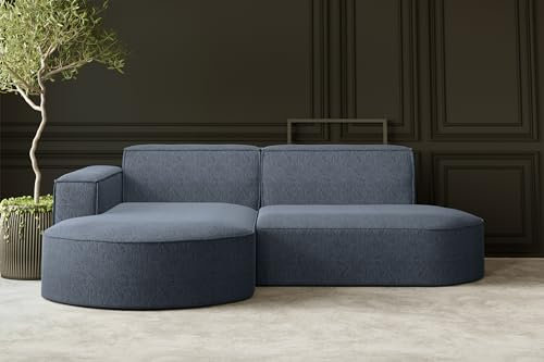Kaiser Möbel - Ecksofa mit Wohnlandschaft, Eckcouch L-Form, Sofa 3-sitzer, Polstersofa, Bequemes Couch mit Ottomane für Wohnzimmer, Relaxsofa, Lounge-Set, Verita Stoff, MODENA Studio, Marineblau Links