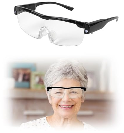 2.5X Magnifying Glasses with 2 LED Lights, Strong 250% Magnification Hands Free Spectacles for Hobbies Close Work Jewellers Craft Repairing Reading Embroidery, Gift for Elderly Low Vision Person
