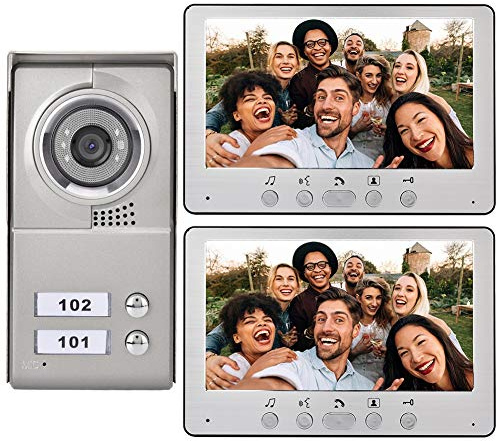 Dpofirs Cámara de Videoportero de 7 Pulgadas con Monitor, Sistema de Videoportero con Cable, 2 Unidades de Videoportero, Audio de 2 Vías, Sistema de Intercomunicador de (Normativas