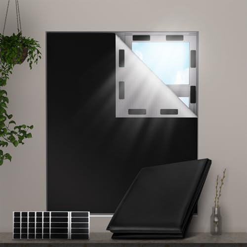 Valquid 100% Blackout Blind, 300×145cm Portable Blackout Blinds Stick on Window, Temporary Blackout Curtains with 30 Velcro Pairs | Cutting any Size Shape for Bedroom, Travel and Skylight