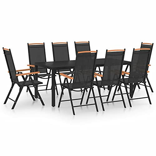 Keyroto 9-TLG. Garten-Essgruppe Aluminium Schwarz, Gartenmöbel Set 8 Personen, Garten Sitzgruppe 8 Personen, Garten Sitzgruppe 8 Personen, Essgruppe Garten, Sitzgruppe Garten, Balkon Sitzecke
