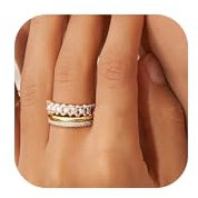 YADOCA 3 Stück Ringe Gold Damen 14K Vergoldet Goldene Ring Set Verlobungsring Frauen Gold Fingerring Daumenring Knuckle Stapelbare Eheringe mit Zirkonia Damen Mädchen Größe 62