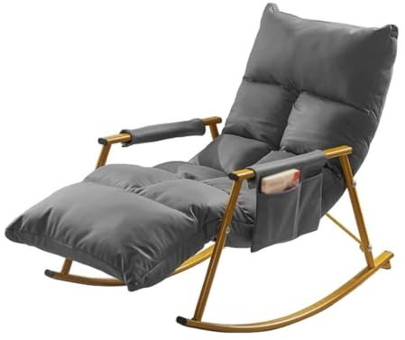 JIESOO Schaukelstuhl mit Gleiteffekt Loungesessel Wohnzimmer Mit Aufbewahrungstasche, Schaukelstuhl Fürs Schlafzimmer Mit Weicher Polsterung, Schaukelstuhl Aus Technischem Stoff(Dark Gray+Gold)