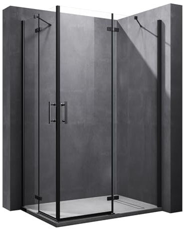 SUNXURY Cabina doccia angolare 80 x 120 cm, porta a pendolo in vetro da 6 mm, divisorio doccia con divisorio per doccia, altezza 195 cm (telaio nero opaco)