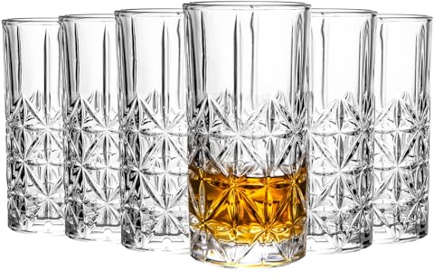 binsakao Highball Glasses - Water Glasses Set of 6-14 Ounce Collins Tall Beverage Cups Glassware for Drinks, Coctail, Water, Beer, Soda
