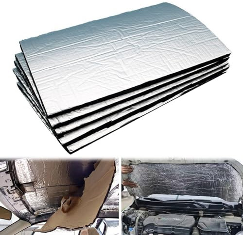 Tapis de Voiture Isolant, Tapis D’Isolation Acoustique, Tapis Insonorisants pour Voiture, Absorbe et Réduit Efficacement Les Vibrations de la Route et Le Bruit du Moteur, 5 Pièces, 250 x 180 x 5mm