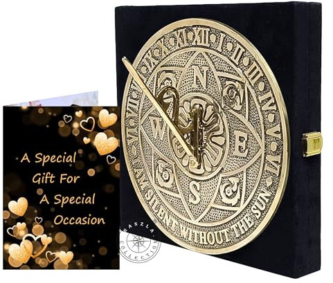 Solid Brass Sundial Clock for Garden Yard Outdoor | Handmade Shiny Brass Garden Sundial With Velvet Box Perfect for Beloved Ones | Home Decor Gift or Present Idea for Couples, Parents & Grandparents
