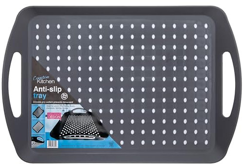 Large Stackable Anti-Slip Tray – BPA-Free Grey PP Plastic Serving Tray with Easy Grip Handles – Non-Slip Base & Surface, Dishwasher Safe – 41 x 28.5cm Ideal for Home, Boats & Caravans