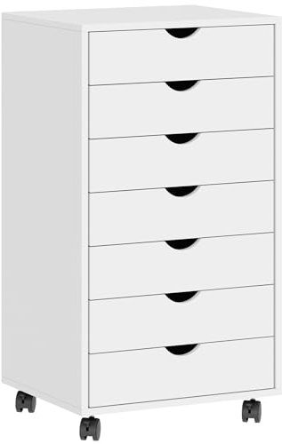 SDHYL 7-Schublade vertikaler Aktenschrank mit Rädern, mobiler Aktenschrank für Home Office, unter Schreibtisch Aufbewahrungsschrank, 7 Schubladen, weiß
