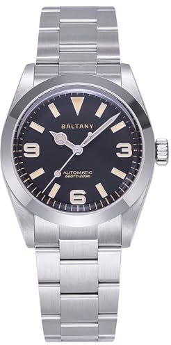 Baltany Explorer Homage automatiska klockor, 36/39 mm vattentäta vintage-utseende, GADA armbandsur för män med luminescens, 36 mm urtavla, svart