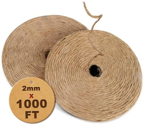 PerkDecor 1000FT Natural Jute Twine String Bulk Hemp Rope Cord for Crafts Gardening Gift Wrapping Wedding Décor Packing Material Burlap Ribbon Christmas Knitting Macrame Decoration (Brown 2mm* 1000ft)