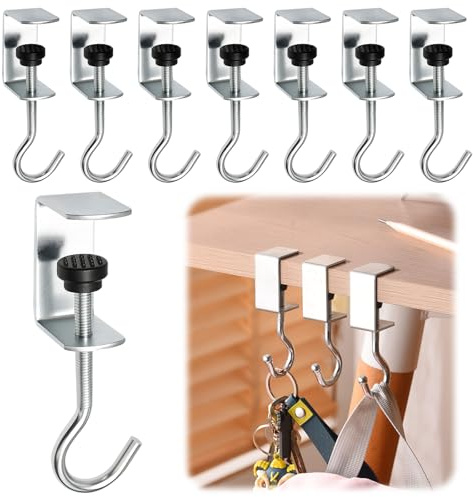 MAIXINNEW 8 st väskhållare bordklämma, bordspåse hängare krokar metall, justerbar handväska hängare krok för bord skrivbord under disk