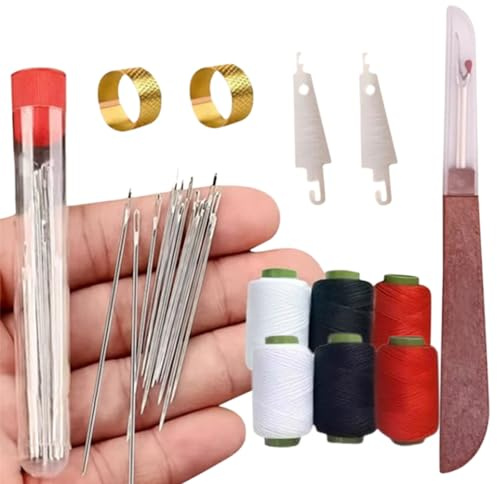 Juego de herramientas de costura de 37 piezas, agujas, hilo y herramientas de reparación manual, juego portátil para manualidades DIY con agujas, hilo, enhebrador, descosedor y dedal (2set)