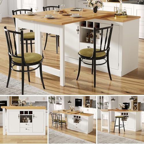 Mesa de bar extensible de con función giratoria 360° y almacenamiento, ancho ajustable 120-180 cm, salón-comedor-oficina, mesa de pie extensible