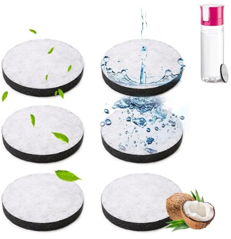 Micro Disc Water Filter Discs for Brita Fill and Go Bottles Carafes 6 Pack Water Bottle Filter Discs Reduce Chlorine, Microparticles and Other Impurities Save up to 60L/pcs