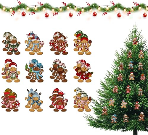 24 Pezzi Addobbi Natale in Legno - Omini Pan di Zenzero Vintage con Cordino - Decorazioni per Albero di Natale, Finestre, Porte e Idee Regalo Fai da Te
