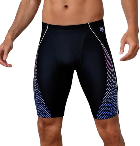 iSLASISIA Maillot de Bain Homme Jammer Natation Long Compétition Maillot de Bain à Séchage Rapide pour Piscine Plage（Noir et Bleu,M）