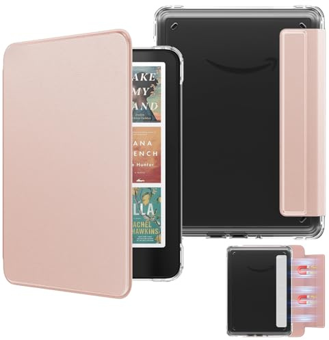 MoKo Abnehmbare Magnetische Hülle für 7 Kindle Paperwhite 12. Generation 2024 & Kindle Colorsoft 2024/2025,Ultraklare Kratzfeste Licht-und Muschelabdeckung mit Auto Schlaf/Wach, Roságold