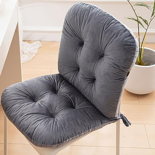 Generisch Stuhlkissen mit Rückenteil Sitz, Rückenkissen Niedriglehner Polsterauflage Auflage Polsterauflage Gartenstuhl mit Bänder für Stühle Bänke in Haus und Garten,Grau,1 Pack