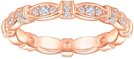 Calefee Promise Ring for Women Rose Gold 14k, Lab Created diamond Thin Band Rings Size N 1/2, Mens Engagement Jewelry