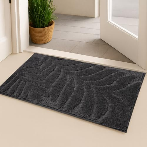 KSSKEN 40 x 60 cm Alfombra Interior Antideslizante y Absorbente, Alfombra Lavable de Microfibra para Entrada, Cocina, Baño y Mascotas (Gris, Estampado)