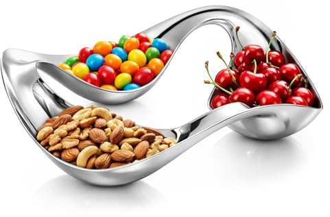 YORKING Stainless Steel Candy Plate,Stainless Steel Serving Platter 3-Compartment Snack Bowl,Snack Serving Plate, Sauce Dish,Large Capacity Candy Dish for Home(Silver)