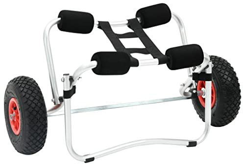 Teenpull Carrello per kayak in alluminio con ruote gonfiabili in gomma, portata 70 kg, pieghevole, ruote da 25 cm, cuscino in schiuma, ideale per kayak, canoa, barca, trasporto di barche a vela e