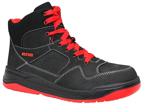 ELTEN Sicherheitsschuhe MAVERICK black-red Mid ESD S3, Herren, Leder, Stahlkappe, leicht, sportlich, Schwarz, Größe: 48