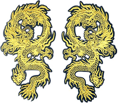 1 Paar Chinesischer Kampfdrache zum Aufbügeln oder Aufnähen bestickter Aufnäher Applikationen DIY Motiv für Kleidung Dekoration