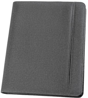 Genie München A4 Schreibmappe - extradünn & strapazierfähig; Nylon & Lederoptik; inkl. Schreibblock; Tablet- / Smartphone Halterung & Fach; Stiftehalter; Einschubfächcher; Visitenkartenfach