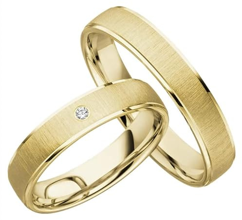 JC Trauringe 2X Trauringe/Eheringe Gold-Gelbgold in Top-Qualität (Steinbesatz/Gravur/Ringmaßband/Etui) C034 (8 Karat (333) Gelbgold)