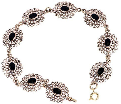 Windalf Mittelalter Armkette SINA 19.5 cm Schwarzer Onyx Armband Edle Bronze