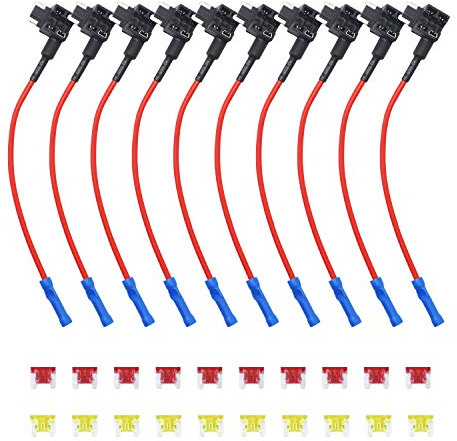 Recoil FT3-10 ACN Low-Profile Mini Fuse Adapter 10x, Schlanker Mini Sicherungshalter für 12V Auto, KFZ, Motorrad - inkl. 20 Sicherungen (10x 10A + 10x 20A)