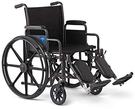 Medline Comfortable Folding Wheelchair with Swing-Back, Desk-Length Arms and Elevating Footrests, 16”W x 16”D Seat