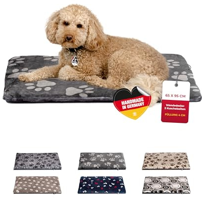 HS-Hundebett® Hundedecke M (65x95 cm) – Wendbar & gemütlich Dank 3 cm Füllung – Perfekt fürs Sofa, Auto & Hundebox – Pfote Anthrazit, Made in DE