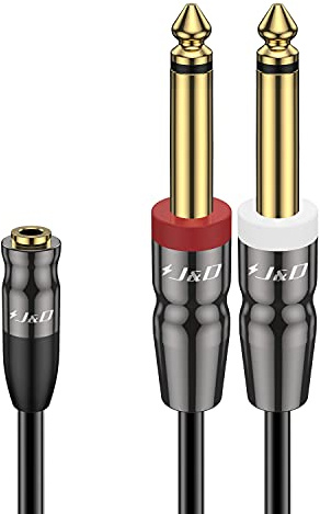 J&D Cavo da 3,5mm TRS a Doppio 6,35mm TS, Placcato Oro, Jack Femmina 1/8 a Doppio Maschio 1/4, Splitter per Mixer, Chitarra, Piano, Amplificatore, Altoparlante, 1,8 m