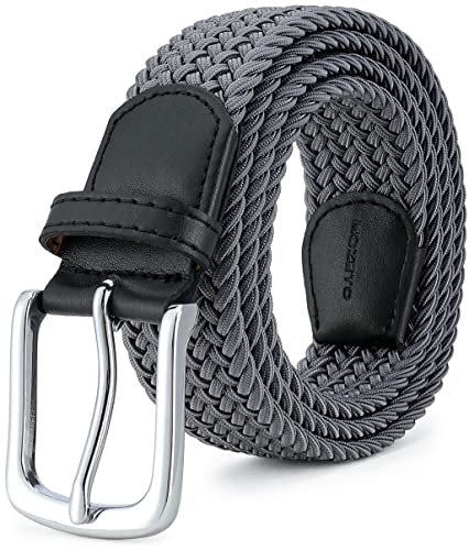 MOZETO Elastisch Stretch Gürtel Breite 3.3cm, Stoffgürtel Stretchgürtel Flechtgürtel Geflochtener Gürtel für Damen und Herren, Grau, Geeignet für 34-38 taille / Länge115cm