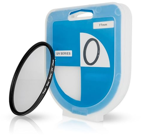 Filtre UV avec étui, Ø 77 mm, Universellement Compatible avec Nikon, Canon, Sony, Filtres en Verre pour Objectif d'appareil Photo, Bloque Les Rayons ultraviolets, Housse de Protection, UV Filter